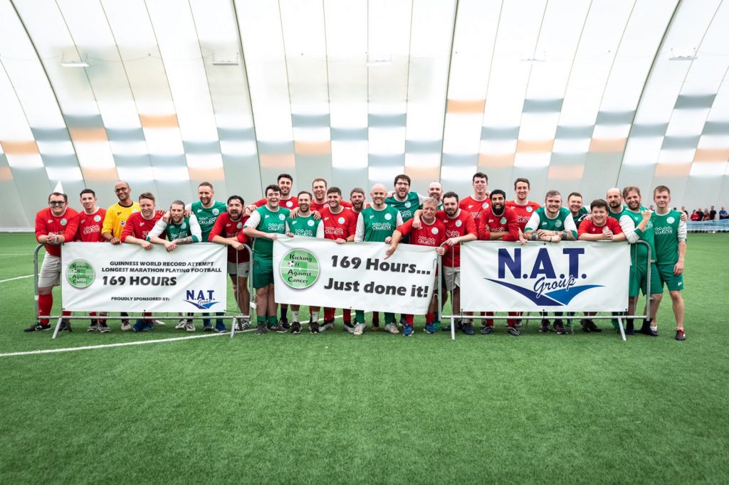 the players celebrate the successful Guinness World Record Attempt